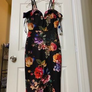 Premier Amour Midi Black Floral Dress Size 8